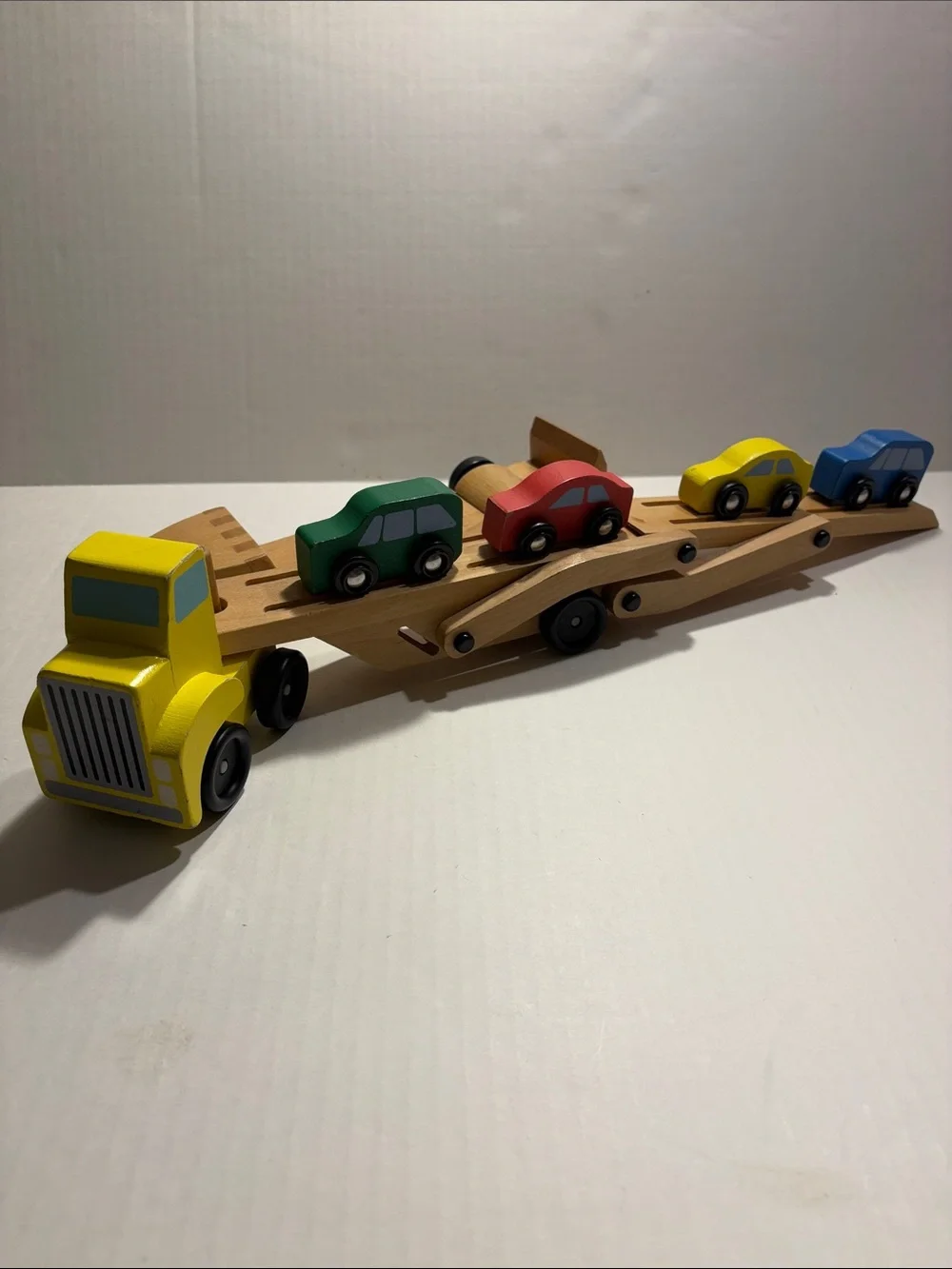 Melissa & Doug Flatbed Trailer, Double Trailer and Wooden Vehicle Set (7 pc)
